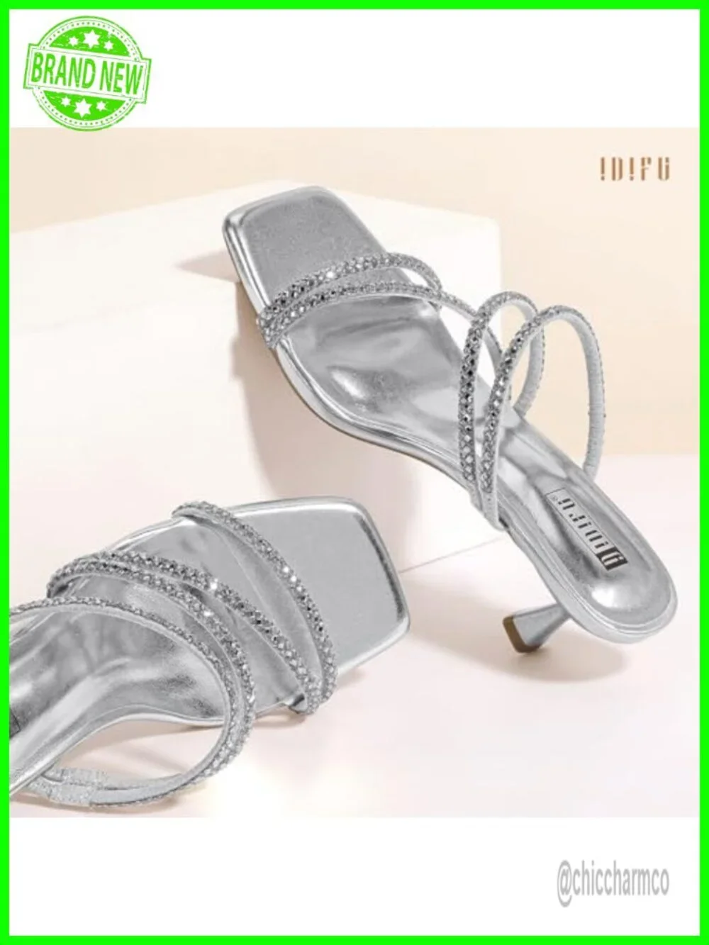 IDIFU Rhinestone Strappy Slingback Kitten Heels Sandals Women's Slip On